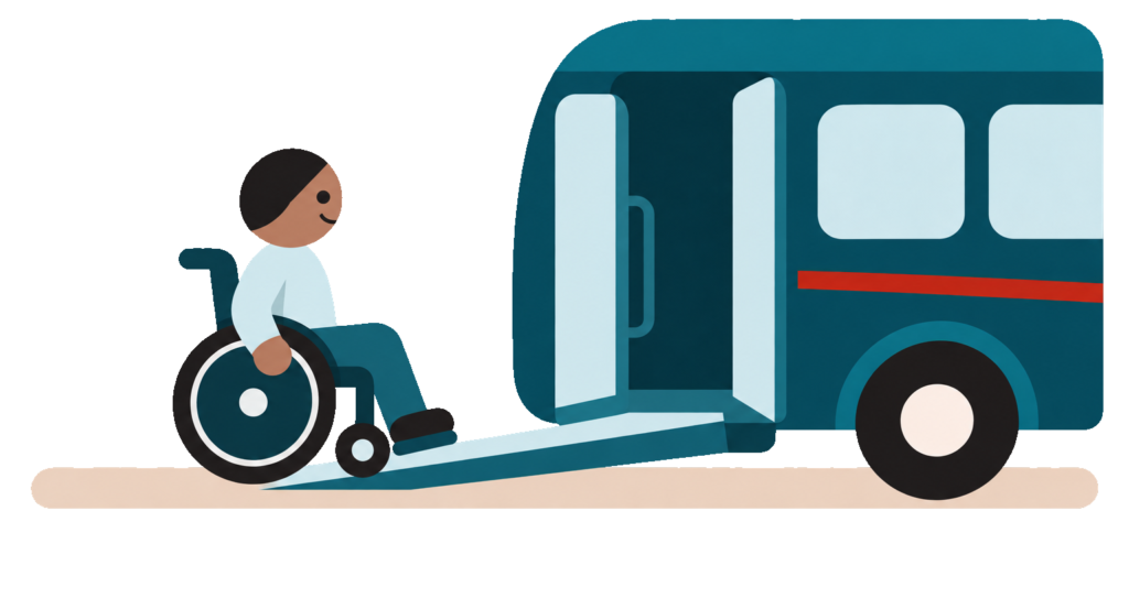 A rider in a wheelchair boarding a Chatham Transit bus by its ramp.